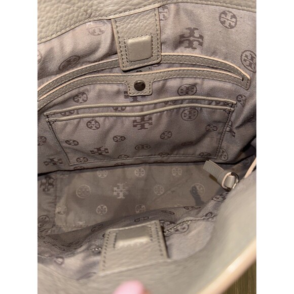 Tory Burch Britten Tote Gray Handbag Purse Shoulder Bag Pebbled Leather - Picture 11 of 15